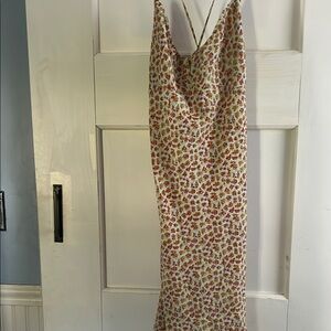 Express Red Midi Slip Dress with Spaghetti Straps